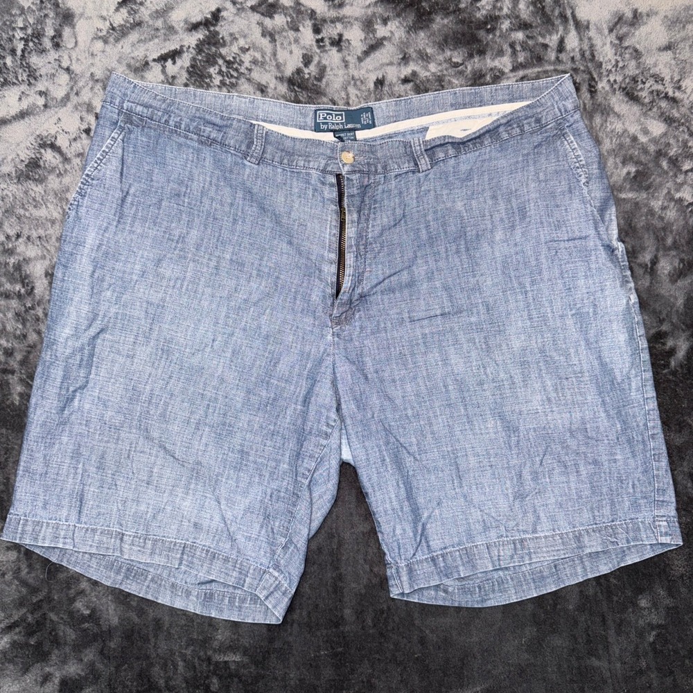 Polo Ralph Lauren Prospect Shorts Mens 42 Blue Cotton Chambray Flat Front Casual